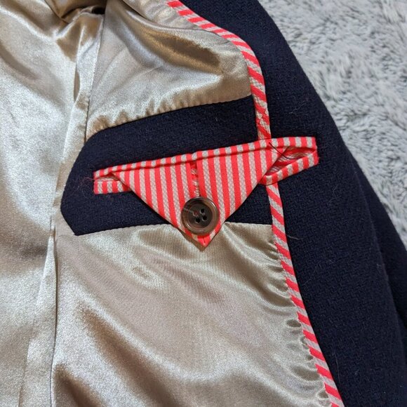 Jcrew Wool Coat Long Peacoat Hood Blue Navy Italian Stadium Cloth Nello Gori 2P - Picture 5 of 8